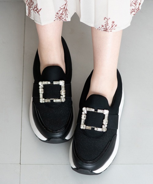 JELLY BEANS（ジェリービーンズ）の「スクエアビジュースリッポンスニーカー(211-55350)JELLY BEANS(ジェリービーンズ)（スニーカー・レディース・ブラック/グレー・LL/L/M/S）」の2枚目の写真