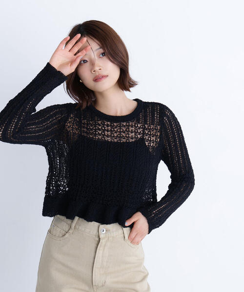 セール】◇クロップドレースメッシュニット（ニット/セーター