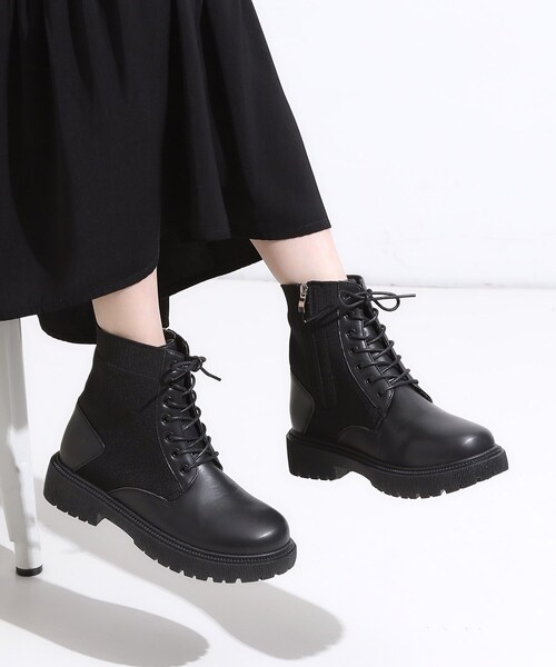 SHOO・LA・RUE（シューラルー）の「ニットレースアップブーツ（ブーツ・レディース・ブラウン系その他/ブラック・35/45）」の3枚目の写真