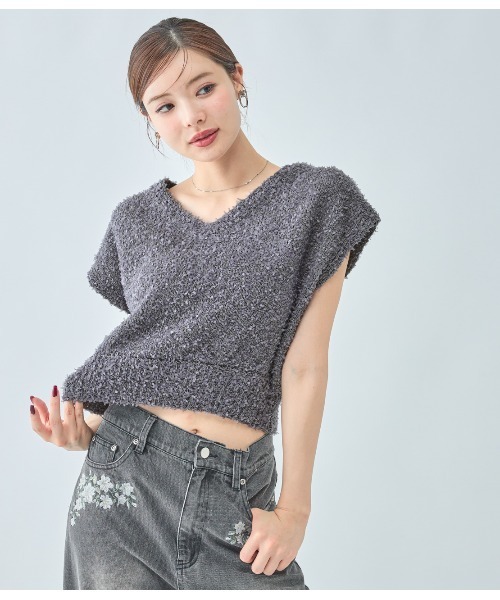 PEACH JOHN（ピーチジョン）の「フェザーニットトップス（カーディガン/ボレロ・レディース・アイボリー/グレー/ピンク・ONE SIZE）」の3枚目の写真