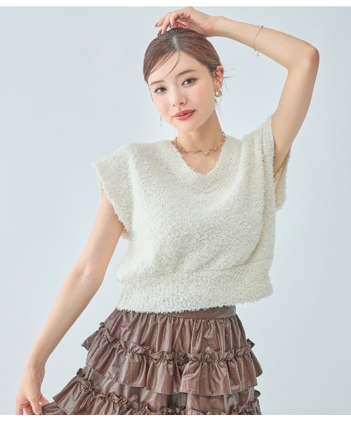 PEACH JOHN（ピーチジョン）の「フェザーニットトップス（カーディガン/ボレロ・レディース・アイボリー/グレー/ピンク・ONE SIZE）」の7枚目の写真