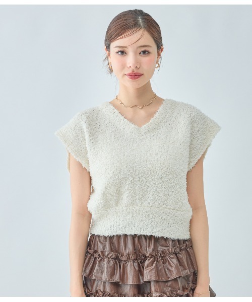 PEACH JOHN（ピーチジョン）の「フェザーニットトップス（カーディガン/ボレロ・レディース・アイボリー/グレー/ピンク・ONE SIZE）」の8枚目の写真