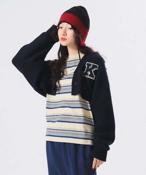 BEAMS BOY(ビームスボーイ)の「【1/15再値下げ】ショート レタード カーディガン(カーディガン/ボレロ・レディース・ホワイト系その他7/ネイビー・ONE SIZE)」の1枚目の写真