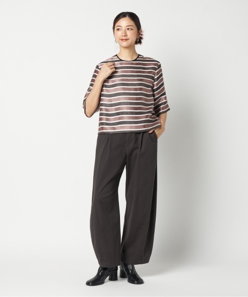 HELIOPOLE(エリオポール)の「GLITTER STRIPE TEE BLOUSE(Tシャツ/カットソー・レディース・ダークブラウン/ベージュ・38)」の14枚目の写真