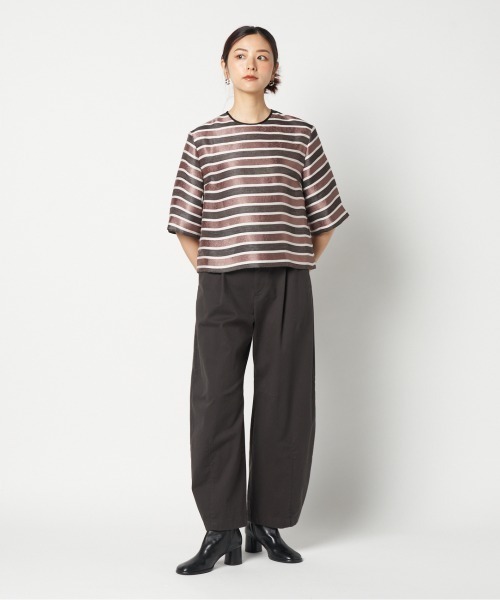 HELIOPOLE(エリオポール)の「GLITTER STRIPE TEE BLOUSE(Tシャツ/カットソー・レディース・ダークブラウン/ベージュ・38)」の15枚目の写真
