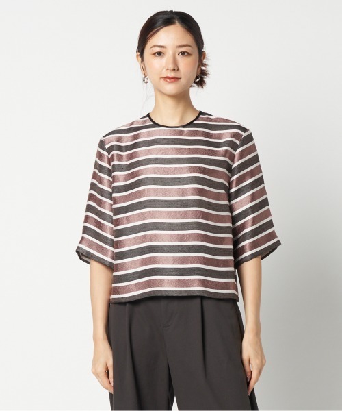 HELIOPOLE(エリオポール)の「GLITTER STRIPE TEE BLOUSE(Tシャツ/カットソー・レディース・ダークブラウン/ベージュ・38)」の10枚目の写真