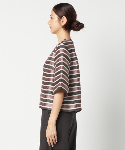 HELIOPOLE(エリオポール)の「GLITTER STRIPE TEE BLOUSE(Tシャツ/カットソー・レディース・ダークブラウン/ベージュ・38)」の11枚目の写真