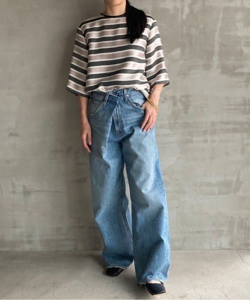 HELIOPOLE(エリオポール)の「GLITTER STRIPE TEE BLOUSE(Tシャツ/カットソー・レディース・ダークブラウン/ベージュ・38)」の20枚目の写真