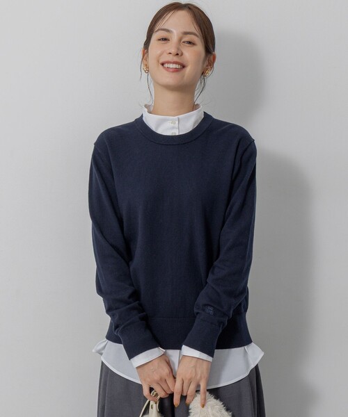 コットンカシミヤMIX刺繍入りニット