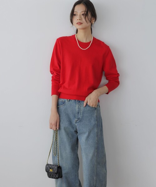 組曲(クミキョク)の「コットンカシミヤMIX刺繍入りニット(ニット/セーター・レディース・ライトグレー系/ネイビー系/レッド系・2/3)」の10枚目の写真