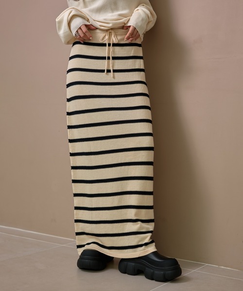 border long knit skirt /配色ボーダーロングニットスカート（スカート