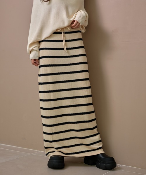 border long knit skirt /配色ボーダーロングニットスカート（スカート