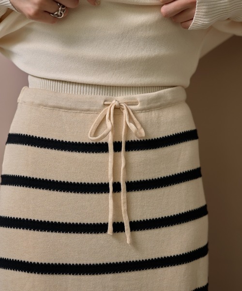 border long knit skirt /配色ボーダーロングニットスカート（スカート