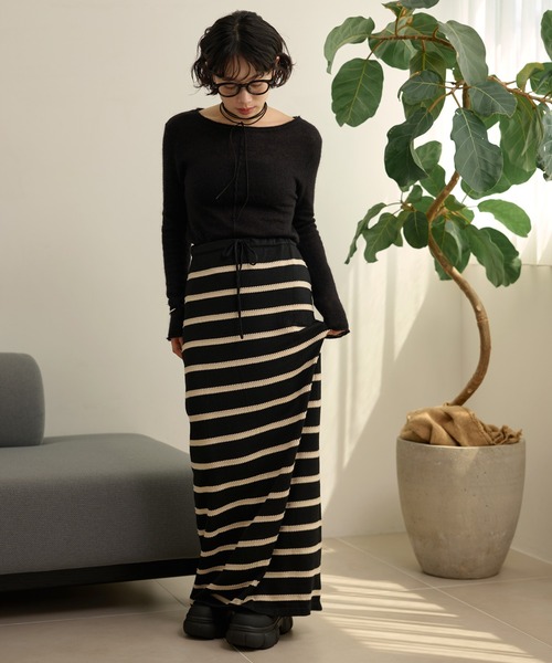 border long knit skirt /配色ボーダーロングニットスカート（スカート