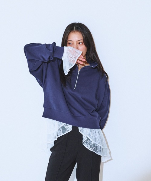 JEANASIS（ジーナシス）の「ハーフZIPショートプルオーバー/599189（スウェット・レディース・オフホワイト/ネイビー/ブラック・FREE）」の18枚目の写真