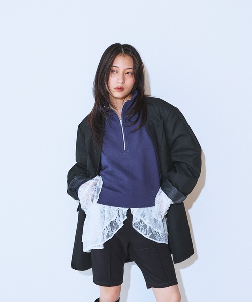 JEANASIS（ジーナシス）の「ハーフZIPショートプルオーバー/599189（スウェット・レディース・オフホワイト/ネイビー/ブラック・FREE）」の15枚目の写真