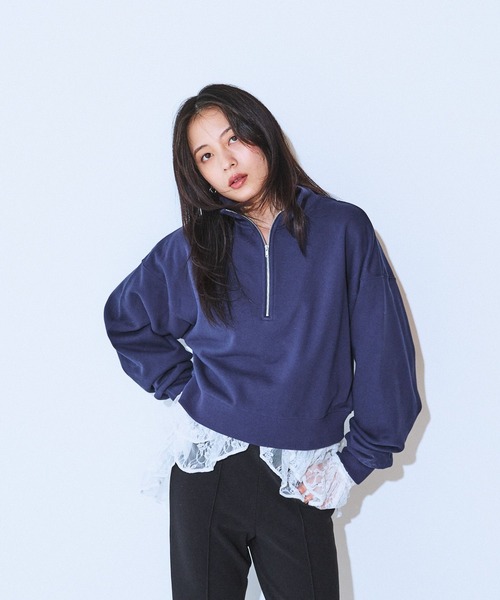 JEANASIS（ジーナシス）の「ハーフZIPショートプルオーバー/599189（スウェット・レディース・オフホワイト/ネイビー/ブラック・FREE）」の16枚目の写真