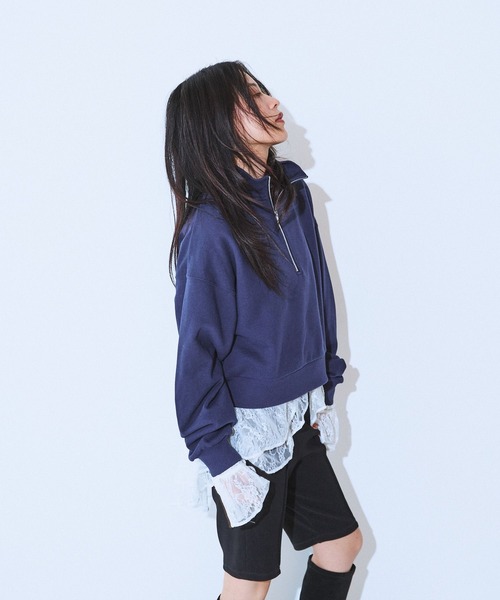 JEANASIS（ジーナシス）の「ハーフZIPショートプルオーバー/599189（スウェット・レディース・オフホワイト/ネイビー/ブラック・FREE）」の17枚目の写真