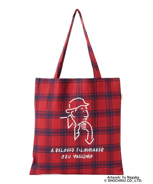 PORTER 赤×白　チェック　トートバッグ 限定品　ポーター 小津安二郎監督 / イラストトートバッグ チェック（トートバッグ