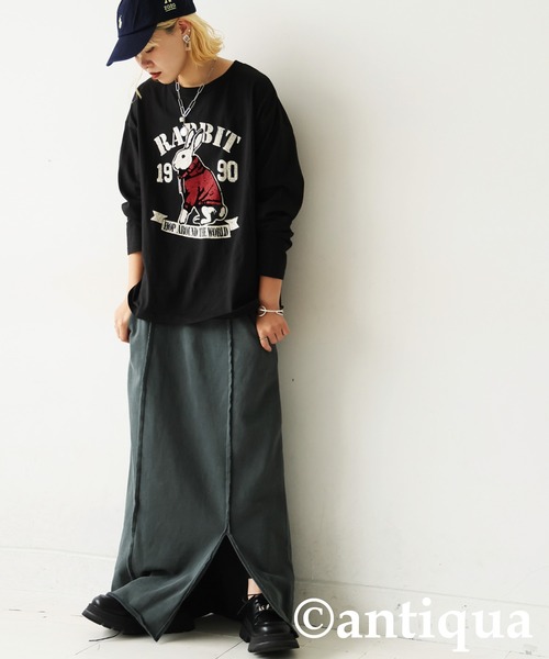 antiqua(アンティカ)の「アニマルカレッジロゴロンT(Tシャツ/カットソー・レディース・ブラック/カーキ/杢グレー/ホワイト/ネイビー・ONESIZE)」の13枚目の写真