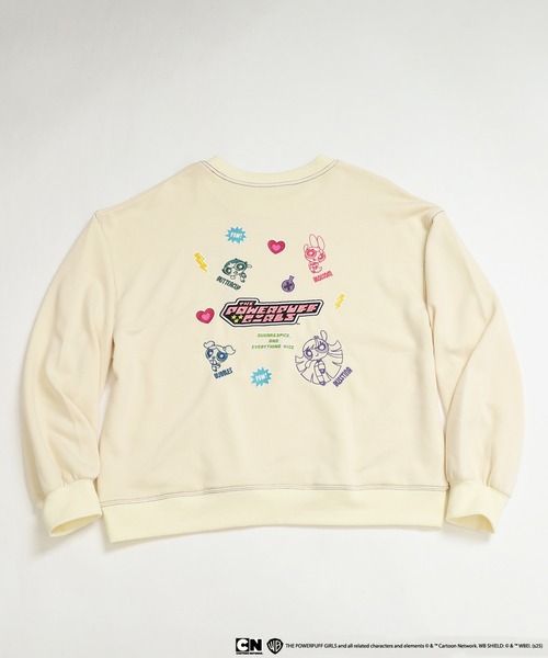 DOUBLE NAME(ダブルネーム)の「パワーパフガールズコラボ ステッカーデコプルオーバー(Tシャツ/カットソー・レディース・オフホワイト/ブルー/ピンク/グリーン・FREE)」の16枚目の写真