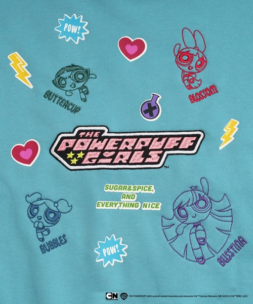 DOUBLE NAME(ダブルネーム)の「パワーパフガールズコラボ ステッカーデコプルオーバー(Tシャツ/カットソー・レディース・オフホワイト/ブルー/ピンク/グリーン・FREE)」の7枚目の写真