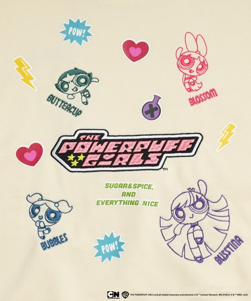 DOUBLE NAME(ダブルネーム)の「パワーパフガールズコラボ ステッカーデコプルオーバー(Tシャツ/カットソー・レディース・オフホワイト/ブルー/ピンク/グリーン・FREE)」の18枚目の写真