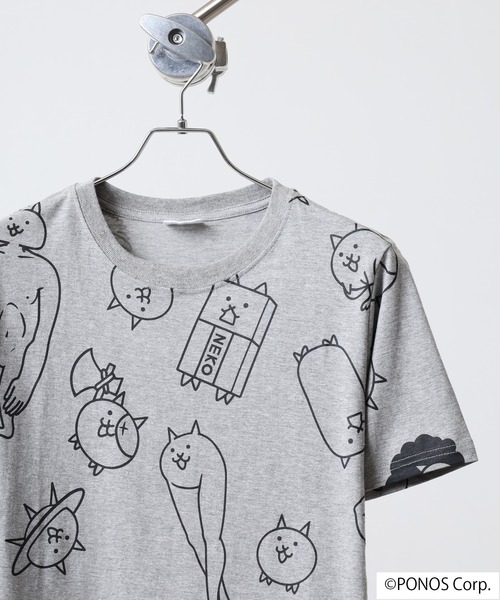 ACE（エース）の「にゃんこ大戦争 半袖 Tシャツ 総柄（Tシャツ/カットソー・メンズ・ホワイト/杢グレー/ネイビー/ブラック・M/LL/L）」の3枚目の写真