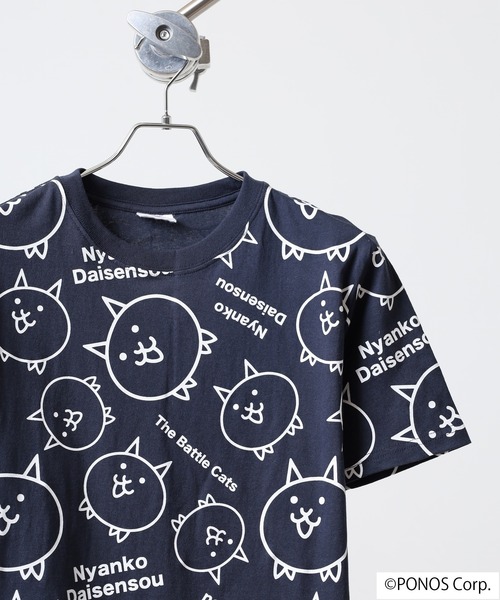 ACE（エース）の「にゃんこ大戦争 半袖 Tシャツ 総柄（Tシャツ/カットソー・メンズ・ホワイト/杢グレー/ネイビー/ブラック・M/LL/L）」の4枚目の写真