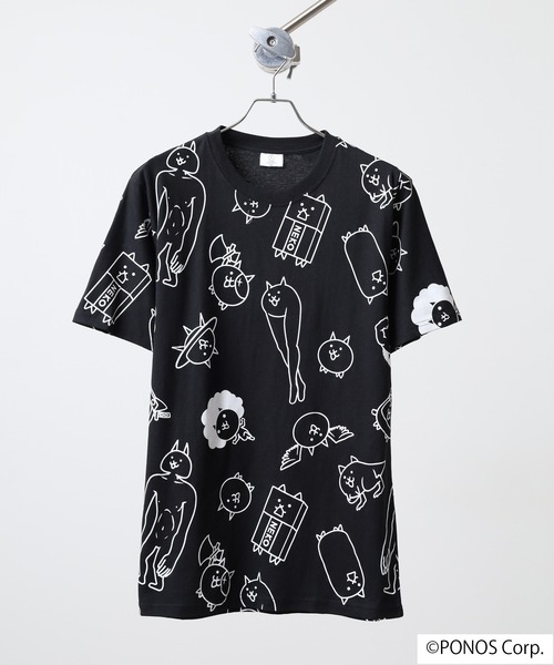 ACE（エース）の「にゃんこ大戦争 半袖 Tシャツ 総柄（Tシャツ/カットソー・メンズ・ホワイト/杢グレー/ネイビー/ブラック・M/LL/L）」の6枚目の写真