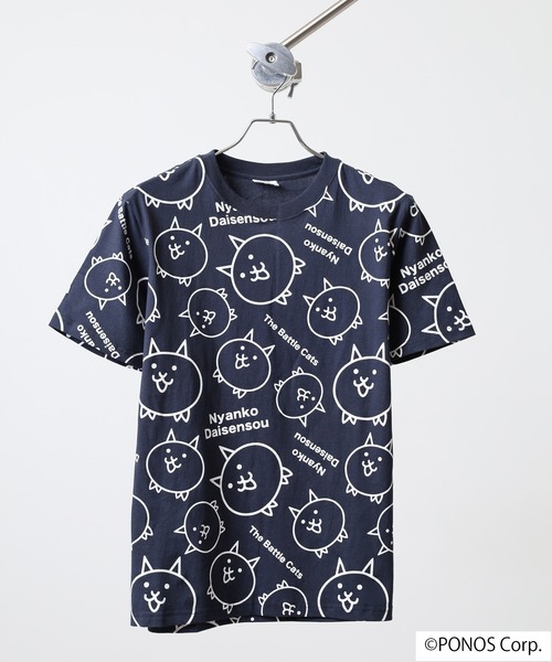 ACE（エース）の「にゃんこ大戦争 半袖 Tシャツ 総柄（Tシャツ/カットソー・メンズ・ホワイト/杢グレー/ネイビー/ブラック・M/LL/L）」の8枚目の写真
