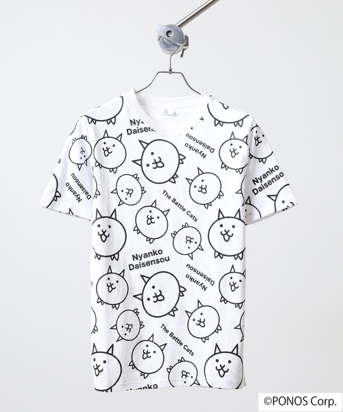 ACE（エース）の「にゃんこ大戦争 半袖 Tシャツ 総柄（Tシャツ/カットソー・メンズ・ホワイト/杢グレー/ネイビー/ブラック・M/LL/L）」の5枚目の写真