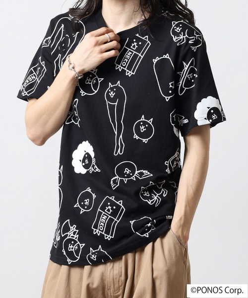 ACE（エース）の「にゃんこ大戦争 半袖 Tシャツ 総柄（Tシャツ/カットソー・メンズ・ホワイト/杢グレー/ネイビー/ブラック・M/LL/L）」の18枚目の写真