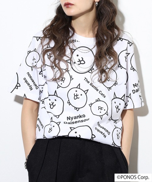 ACE（エース）の「にゃんこ大戦争 半袖 Tシャツ 総柄（Tシャツ/カットソー・メンズ・ホワイト/杢グレー/ネイビー/ブラック・M/LL/L）」の16枚目の写真