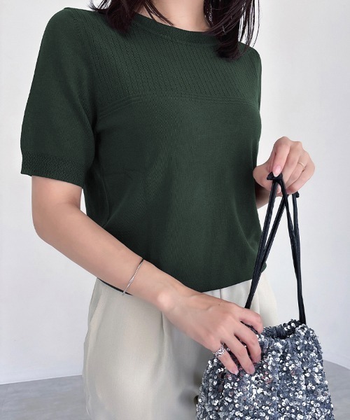 ReRe(リリ)の「ポイントメッシュ編サマーニット(ニット/セーター・レディース・グレイッシュベージュ/カーキ/ブラック/ホワイト/ベージュ・FREE)」の9枚目の写真