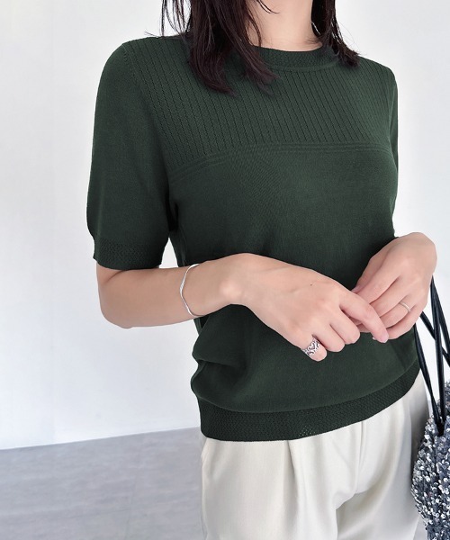 ReRe(リリ)の「ポイントメッシュ編サマーニット(ニット/セーター・レディース・グレイッシュベージュ/カーキ/ブラック/ホワイト/ベージュ・FREE)」の10枚目の写真