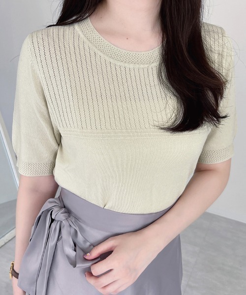 ReRe(リリ)の「ポイントメッシュ編サマーニット(ニット/セーター・レディース・グレイッシュベージュ/カーキ/ブラック/ホワイト/ベージュ・FREE)」の17枚目の写真