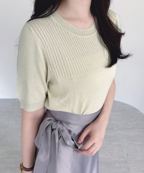 ReRe(リリ)の「ポイントメッシュ編サマーニット(ニット/セーター・レディース・グレイッシュベージュ/カーキ/ブラック/ホワイト/ベージュ・FREE)」の18枚目の写真