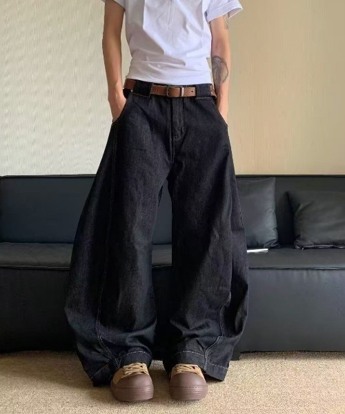 A15845 キディル ワイドサルエルブラックデニムパンツ 黒44 KIDILL