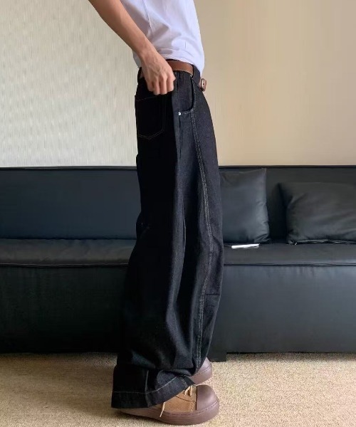FreeZone（フリーゾーン）の「極太ワイドデニムパンツ（デニムパンツ・メンズ・ブラック・S/M/L）」の5枚目の写真