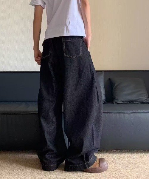 FreeZone（フリーゾーン）の「極太ワイドデニムパンツ（デニムパンツ・メンズ・ブラック・S/M/L）」の6枚目の写真