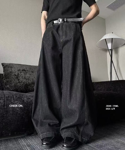 FreeZone（フリーゾーン）の「極太ワイドデニムパンツ（デニムパンツ・メンズ・ブラック・S/M/L）」の12枚目の写真