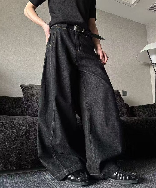 FreeZone（フリーゾーン）の「極太ワイドデニムパンツ（デニムパンツ・メンズ・ブラック・S/M/L）」の14枚目の写真