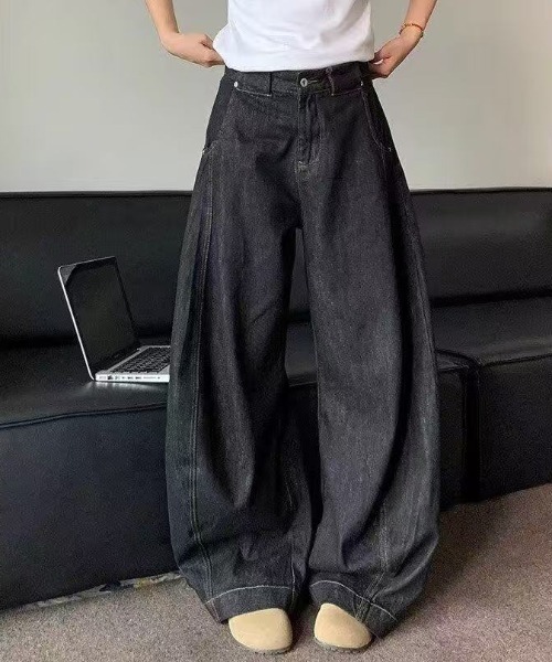 FreeZone（フリーゾーン）の「極太ワイドデニムパンツ（デニムパンツ・メンズ・ブラック・S/M/L）」の19枚目の写真