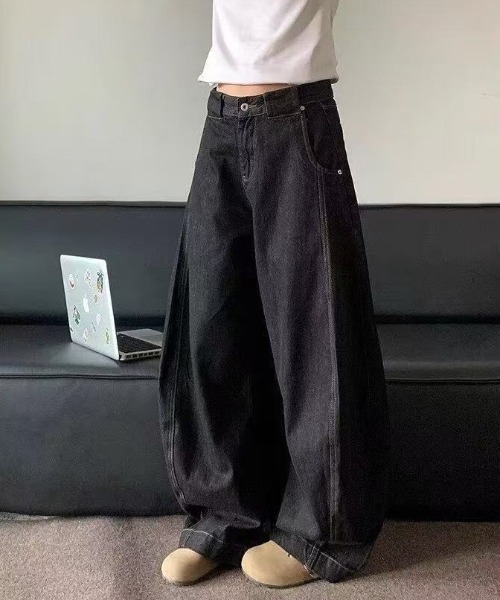 FreeZone（フリーゾーン）の「極太ワイドデニムパンツ（デニムパンツ・メンズ・ブラック・S/M/L）」の20枚目の写真