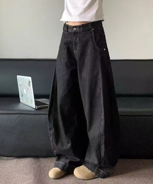 FreeZone（フリーゾーン）の「極太ワイドデニムパンツ（デニムパンツ・メンズ・ブラック・S/M/L）」の21枚目の写真