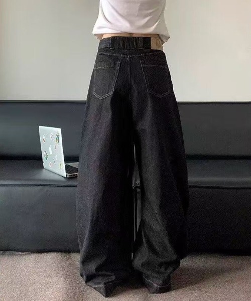 FreeZone（フリーゾーン）の「極太ワイドデニムパンツ（デニムパンツ・メンズ・ブラック・S/M/L）」の22枚目の写真