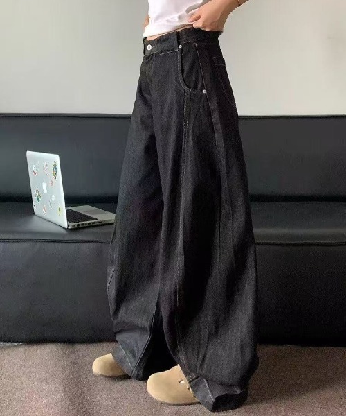 FreeZone（フリーゾーン）の「極太ワイドデニムパンツ（デニムパンツ・メンズ・ブラック・S/M/L）」の7枚目の写真