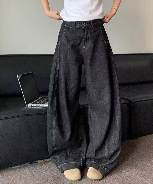 FreeZone（フリーゾーン）の「極太ワイドデニムパンツ（デニムパンツ・メンズ・ブラック・S/M/L）」の8枚目の写真