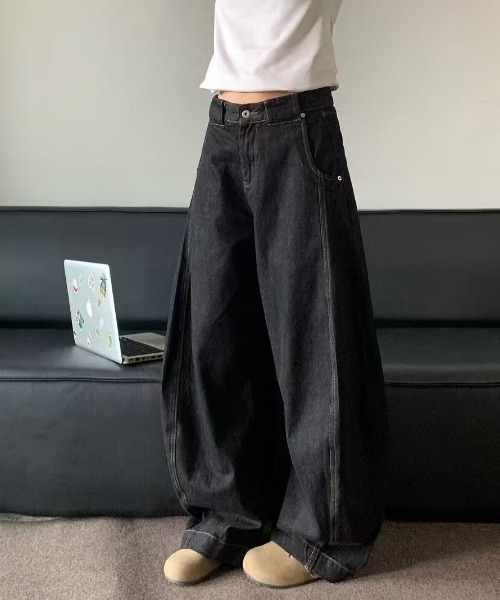 FreeZone（フリーゾーン）の「極太ワイドデニムパンツ（デニムパンツ・メンズ・ブラック・S/M/L）」の9枚目の写真